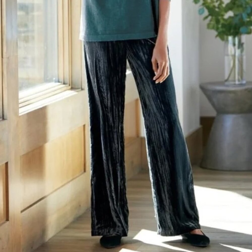 Soft Surroundings Black Velvet Whitby Wide Leg Flowy Pants